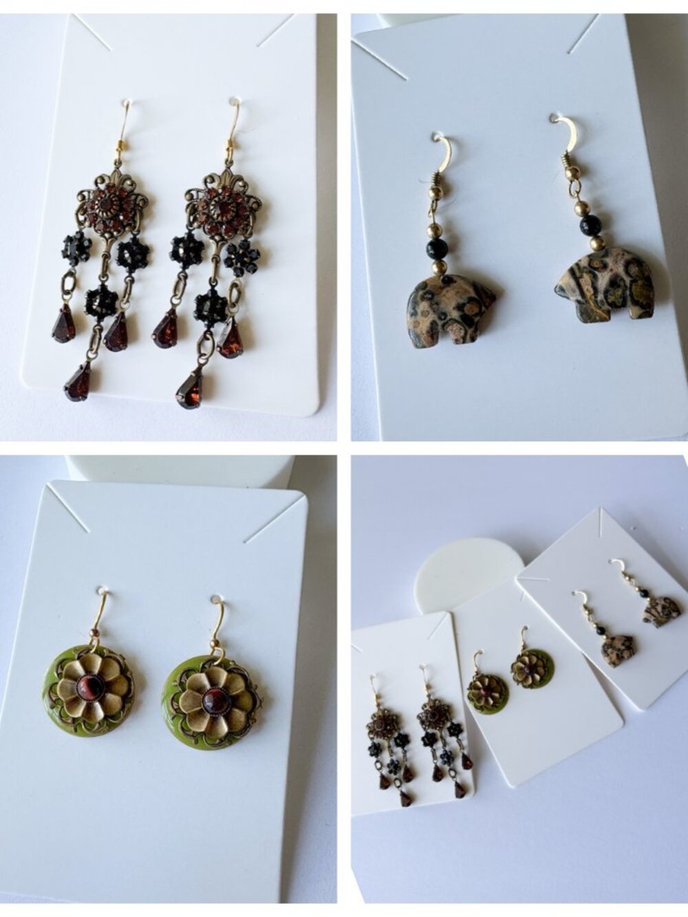 Boho Earrings Bundle – 3 Pairs | Statement Drop & Green Circle Earrings | Fishho